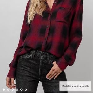Rails Small Button Down Flannel Hunter Plaid Shirt in Black Carmine Chili